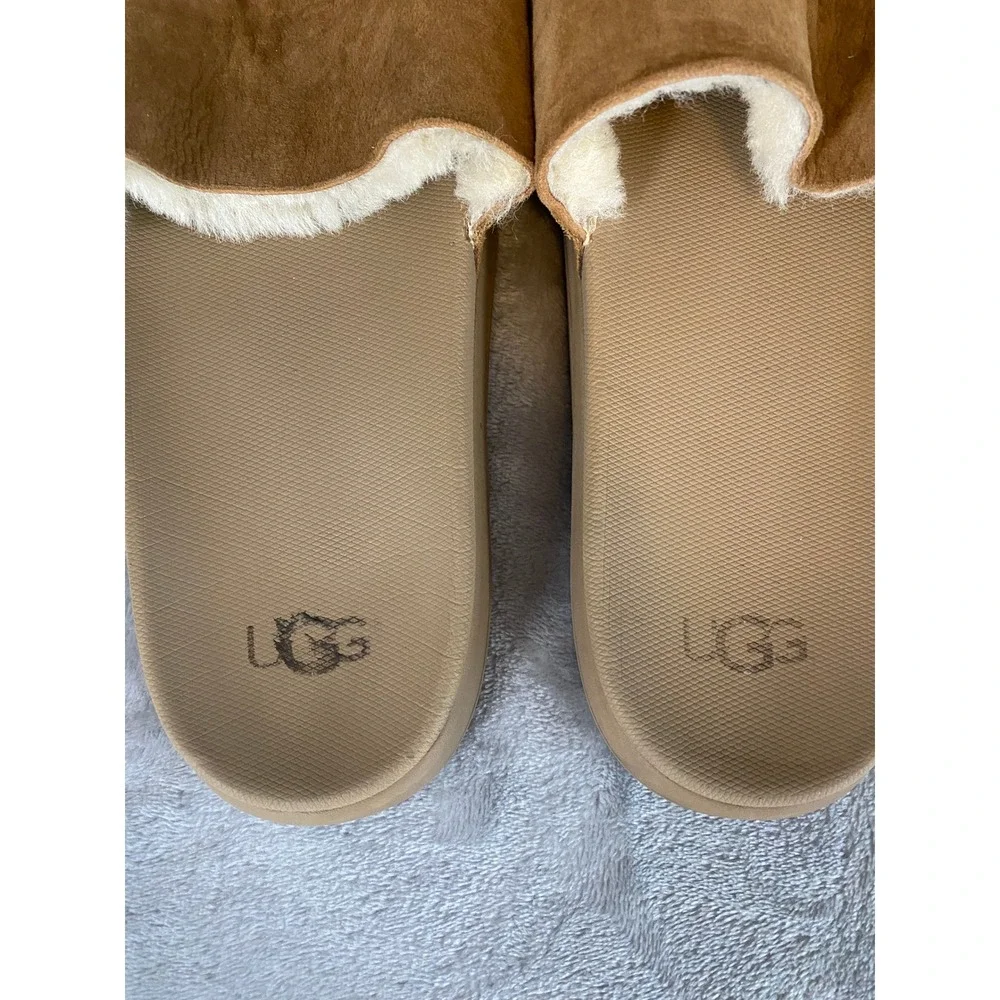 UGG Xavier Slides Men 13 Chestnut Suede Sheepskin Lined Treadlite Sandals